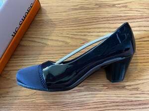 HC SHOES Women's Round Toe Low Block Heel Pumps in Navy